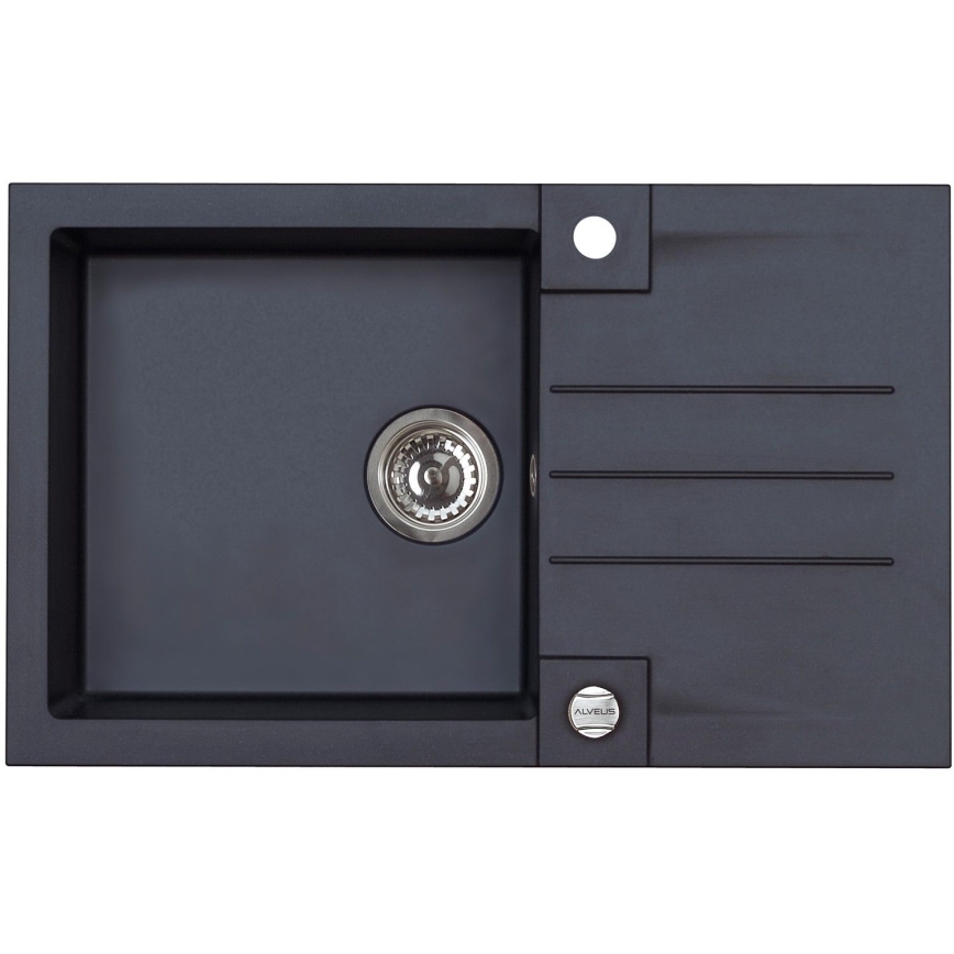ALVEUS SETA23201 - Virtuvės kriauklė ROCK 78x48 cm + virtuvės maišytuvas MINTAS 34 cm su lanksčiu snapu, granitinis / matinė juoda