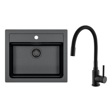 ALVEUS SETA23228 - Virtuvės kriauklė ATROX 59x50 cm + MINTAS 34 cm granitas/matinis juodas