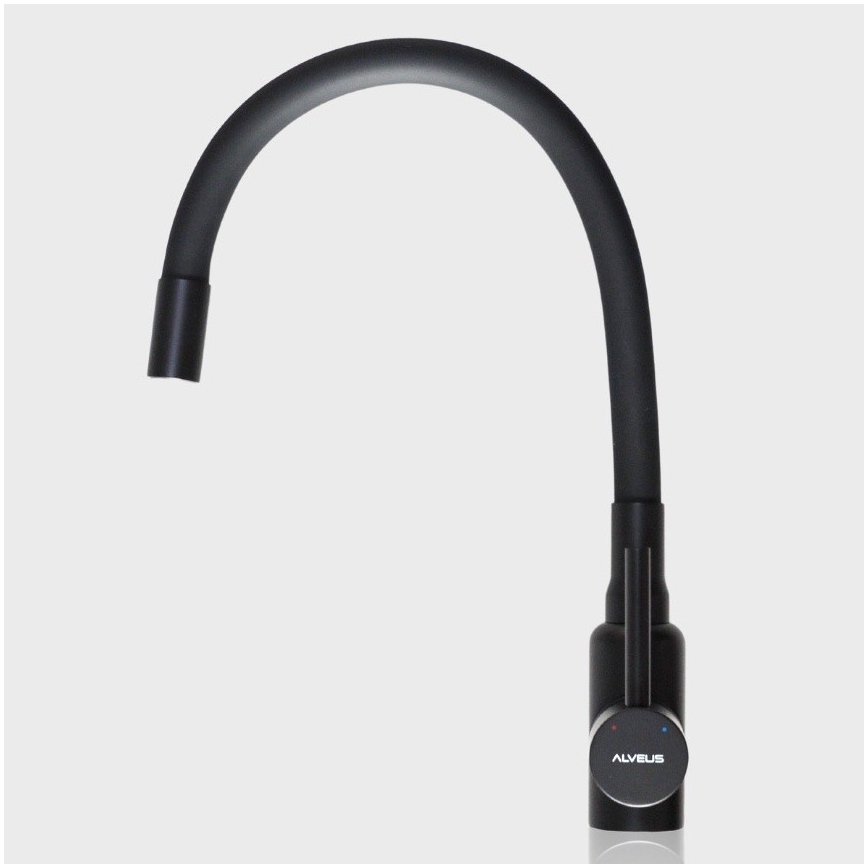 ALVEUS SETA23228 - Virtuvinė plautuvė ATROX 59x50 cm + plautuvės maišytuvas su lanksčiu ištraukiamu snapu MINTAS 34 cm granitas/matinė juoda