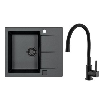 ALVEUS SETA23230 - Virtuvės kriauklė CADIT 59x50 cm + kriauklės maišytuvas su lanksčiu snapeliu MINTAS 34 cm granitas/matinis juodas