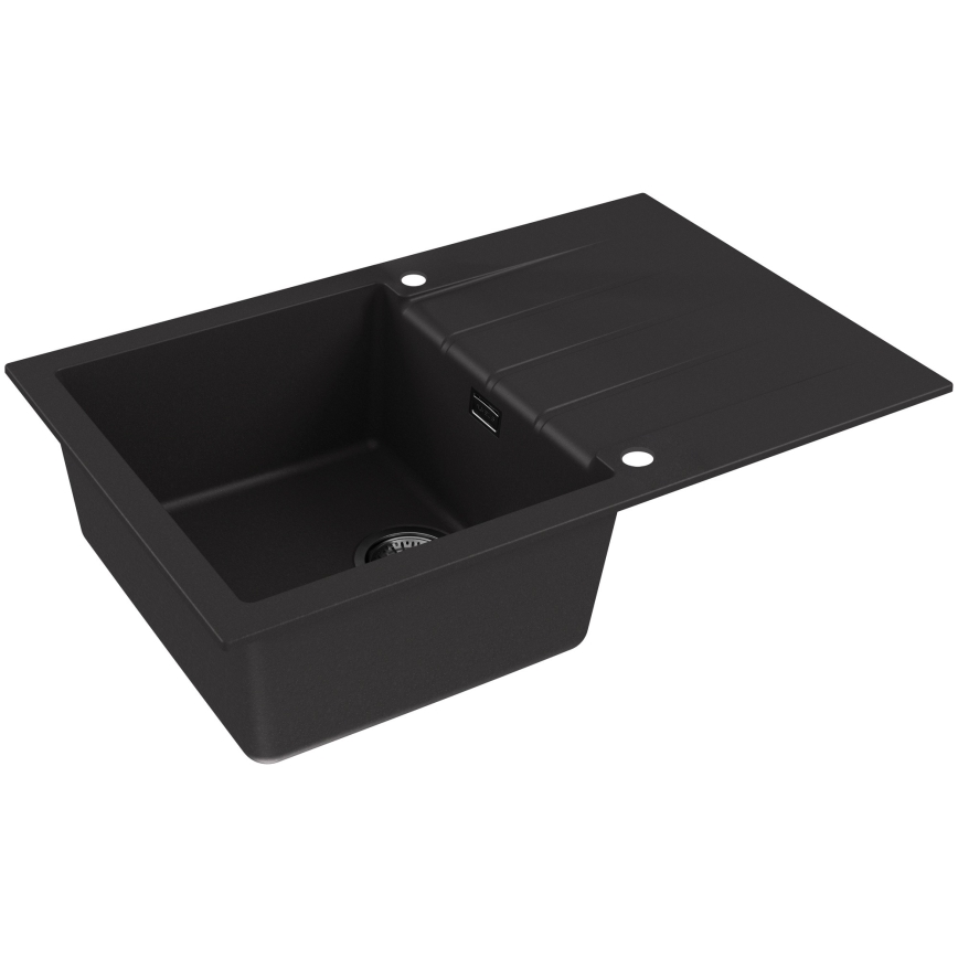 ALVEUS SETA23231 - Granitinė virtuvinė kriauklė CADIT 79x50 cm + maišytuvas su fleksabiliu kaklu MINTAS 34 cm juodas/matinis
