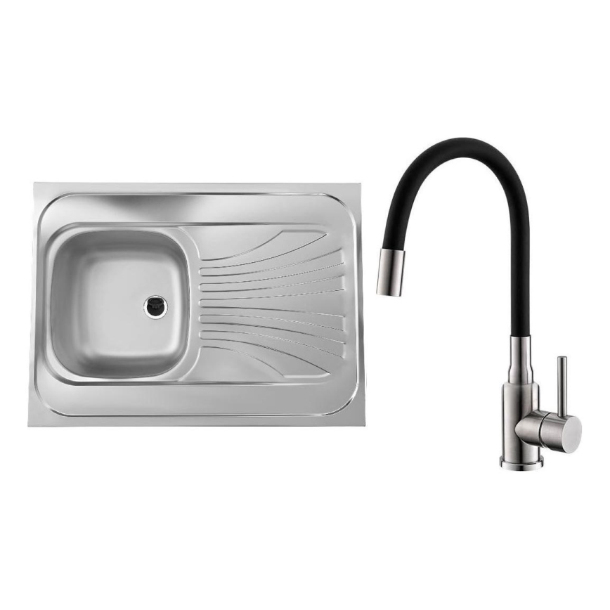 ALVEUS SETA24019 - Virtuvinis kriauklė CLASSIC 80x60 cm + maišytuvas su lankstumu MINTAS 34 cm šlifuotas plienas/juoda
