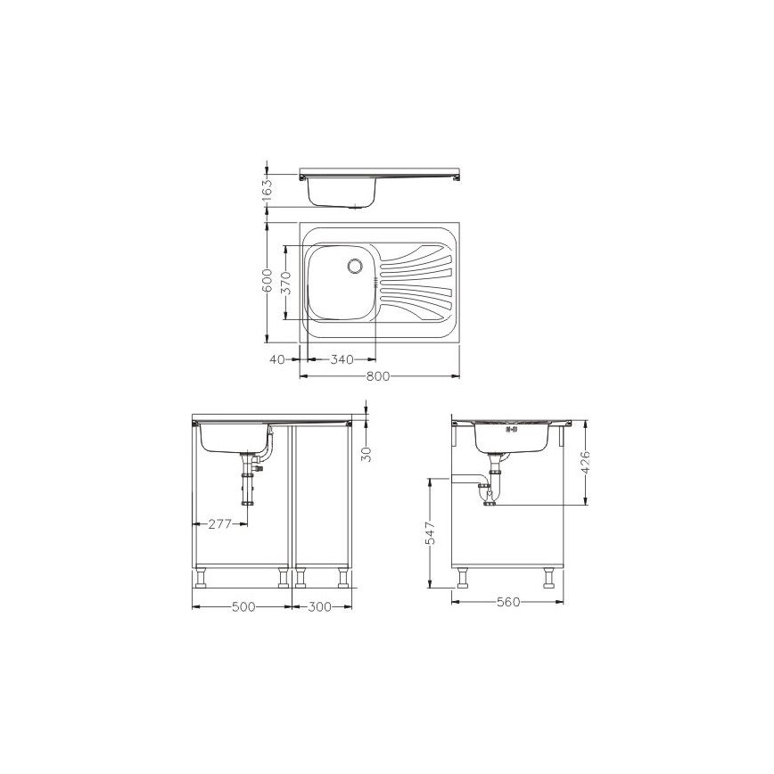 ALVEUS SETA24019 - Virtuvinis kriauklė CLASSIC 80x60 cm + maišytuvas su lankstumu MINTAS 34 cm šlifuotas plienas/juoda