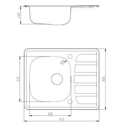 ALVEUS SETA265 - Virtuvinė plautuvė ZOOM 61,5x50 cm + plautuvės maišytuvas RIVIERA 14,8 cm satinuotas/blizgus chromas