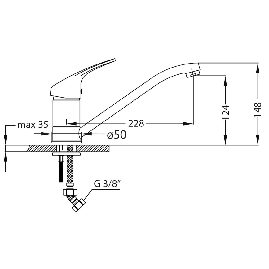 ALVEUS SETA265 - Virtuvinė plautuvė ZOOM 61,5x50 cm + plautuvės maišytuvas RIVIERA 14,8 cm satinuotas/blizgus chromas