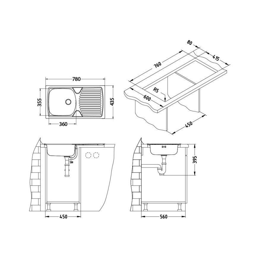 ALVEUS - Virtuvinė kriauklė BASIC 78x43,5 cm, nerūdijančio plieno (satinas) + kriauklės maišytuvas VIOLA 36,7 cm, šlifuotas nerūdijantis plienas