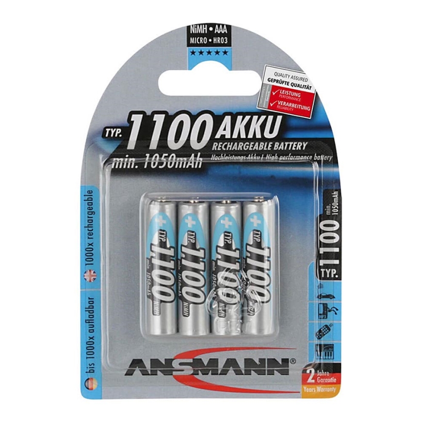 Ansmann 07521 Micro AAA - 4vnt įkraunamos baterijos AAA NiMH1.2V/1050mAh