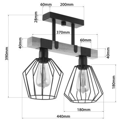 Ant pagrindo montuojamas sietynas CAMEROON 2xE27/60W/230V juodas/medis