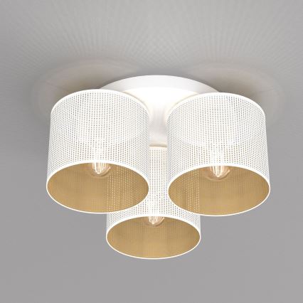 Ant pagrindo montuojamas sietynas LOFT SHADE 3xE27/60W/230V baltas/aukso