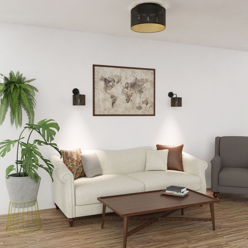 Ant pagrindo montuojamas sietynas LOFT SHADE 3xE27/60W/230V juodas/aukso