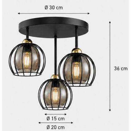Ant pagrindo montuojamas sietynas  SOLO BLACK 3xE27/60W/230V d. 30 cm juodas/aukso