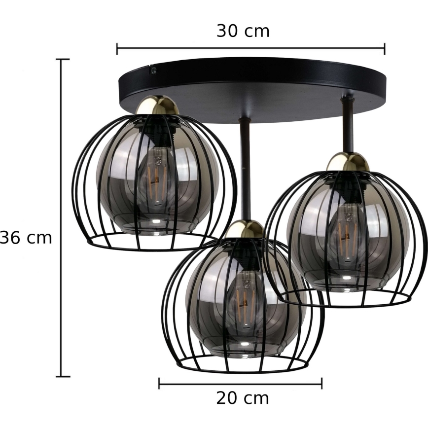 Ant pagrindo montuojamas sietynas  SOLO BLACK 3xE27/60W/230V d. 30 cm juodas/aukso