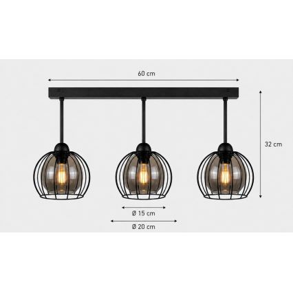 Ant pagrindo montuojamas sietynas SOLO BLACK 3xE27/60W/230V