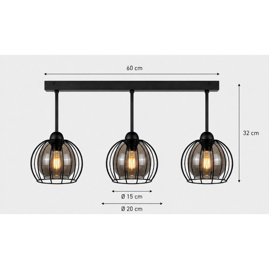 Ant pagrindo montuojamas sietynas SOLO BLACK 3xE27/60W/230V