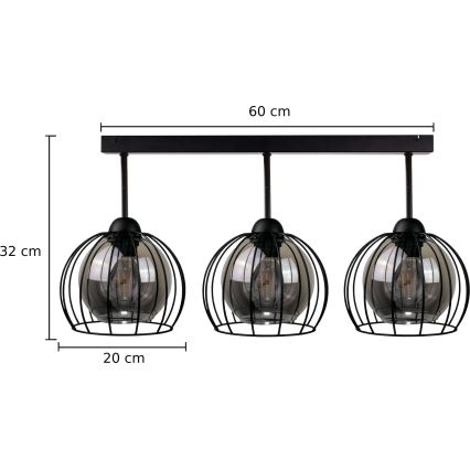 Ant pagrindo montuojamas sietynas SOLO BLACK 3xE27/60W/230V