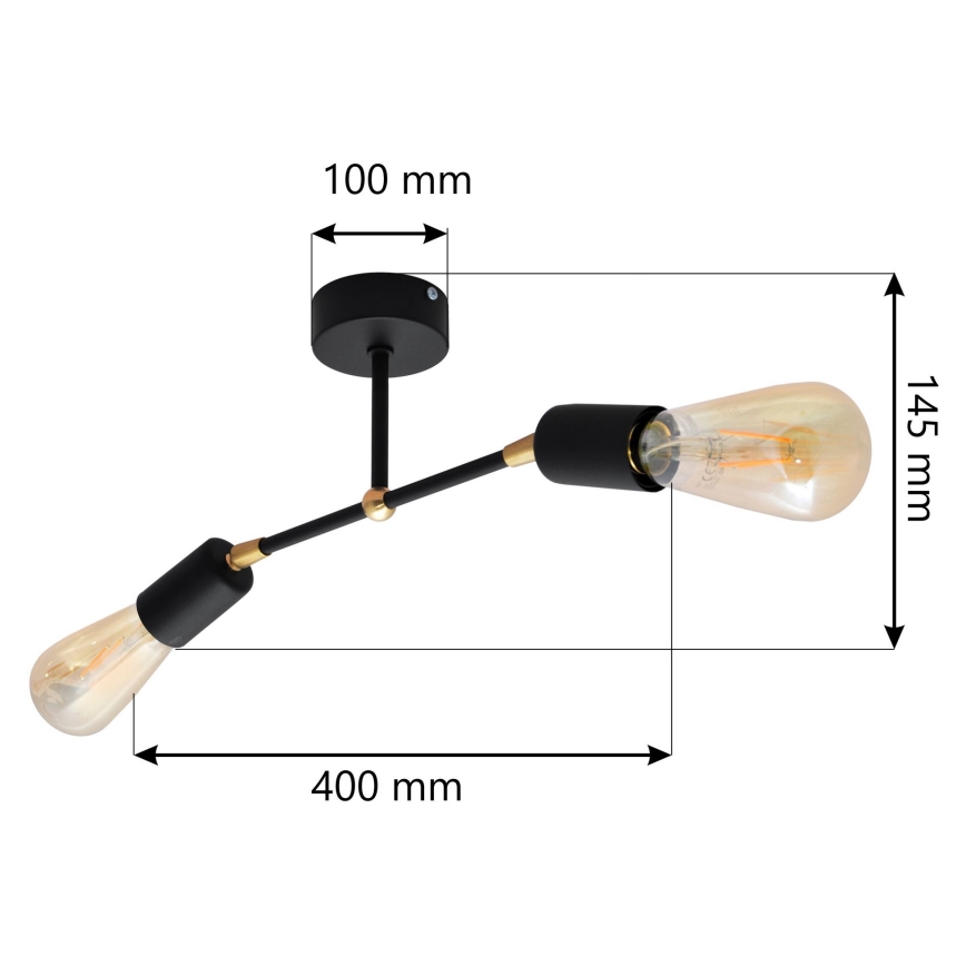 Ant paviršiaus montuojamas sietynas ROSETTE 2xE27/15W/230V juodas/auksinis