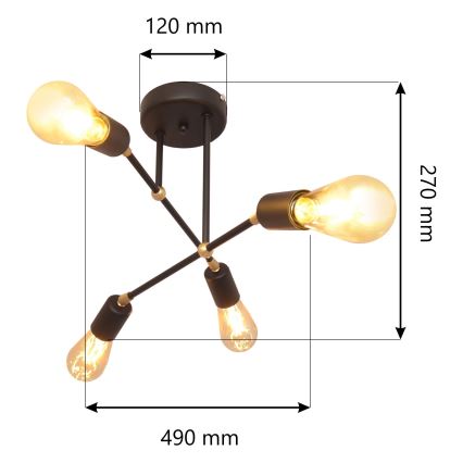 Ant paviršiaus montuojamas sietynas ROSETTE 4xE27/15W/230V juodas/auksinis