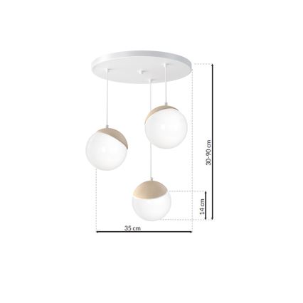 Ant virvės kabinamas lubinis šviestuvas SFERA WOOD 3xE14/40W/230V