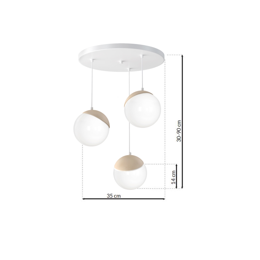 Ant virvės kabinamas lubinis šviestuvas SFERA WOOD 3xE14/40W/230V