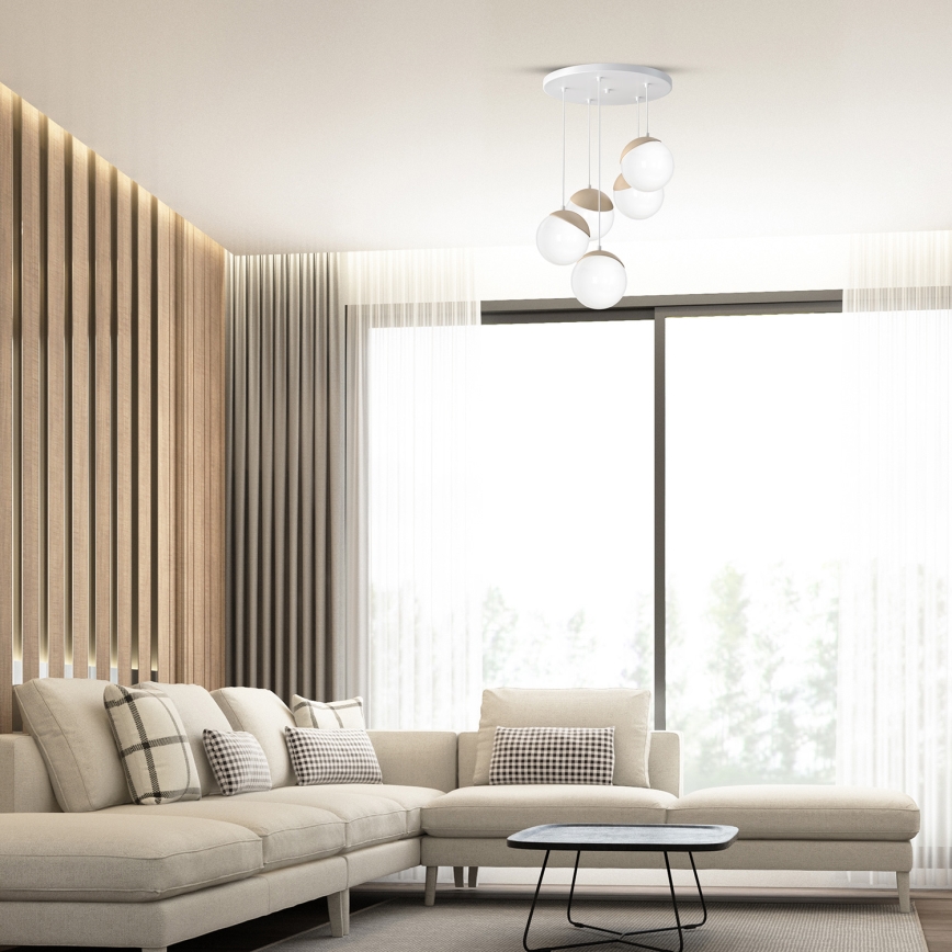 Ant virvės kabinamas lubinis šviestuvas SFERA WOOD 5xE14/40W/230V