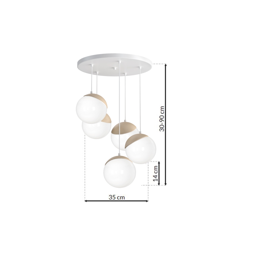 Ant virvės kabinamas lubinis šviestuvas SFERA WOOD 5xE14/40W/230V