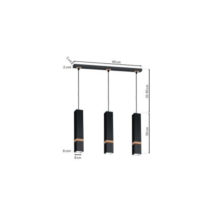 Ant virvės kabinamas lubinis šviestuvas VIDAR 3xGU10/25W/230V