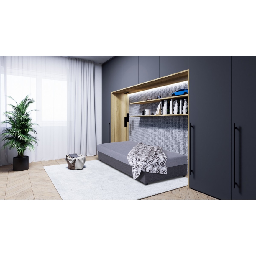 Apmušta dieninė lova JACOB XL su patalynės dėže – 90x200 cm, maksimali apkrova 130 kg, pilka