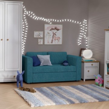 Apmušta išskleidžiama dvivietė sofa su porankiais LAYLA, mėlyna