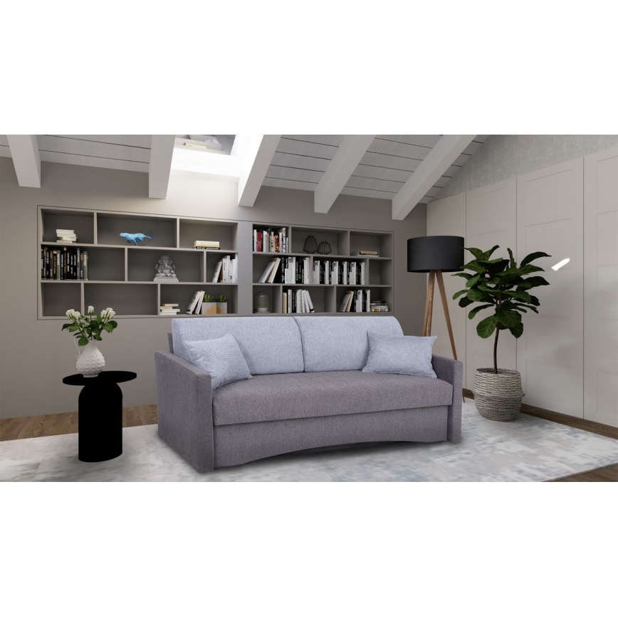 Apmušta trijų vietų išskleidžiama sofa-lova kasdieniam miegui su porankiais PAUL pilka