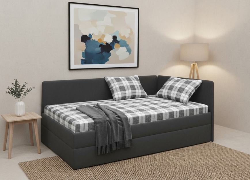 Apmušta lova ARLY su universaliu L/P galvūgaliu, 110x200 cm, antracitas/balta