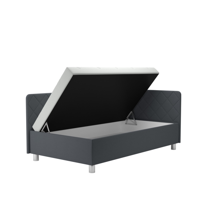 Apmušta lova EMILE 110x200 cm su daiktų laikymo vieta ir čiužiniu, pilka