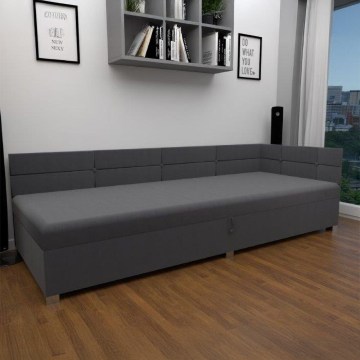 Apmušta lova su universaliu galvūgaliu ir patalynės dėže AMSTERDAM 90x200 cm pilka