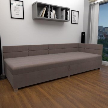 Apmušta lova su universaliu galvūgaliu ir patalynės dėže AMSTERDAM 90x200 cm, smėlio spalvos