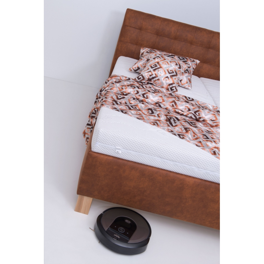 Apmušta lova VIOLET su čiužiniu ir patalynės dėže 180x200 cm konjako ruda