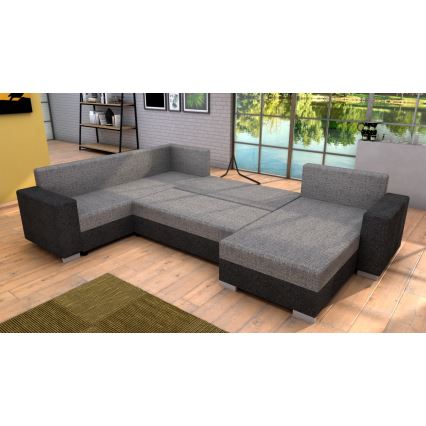 Apmušta universali U formos išskleidžiama kampinė sofa YORK, pilka/kreminė/ruda