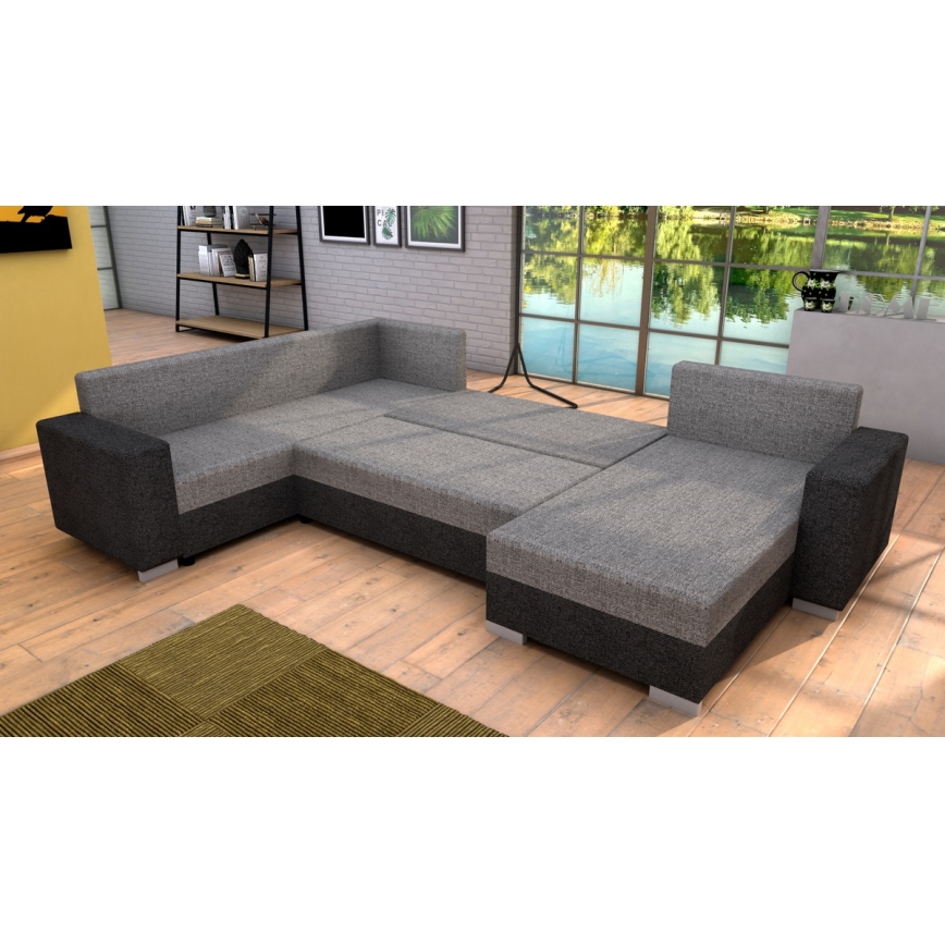 Apmušta universali U formos išskleidžiama kampinė sofa YORK, pilka/kreminė/ruda