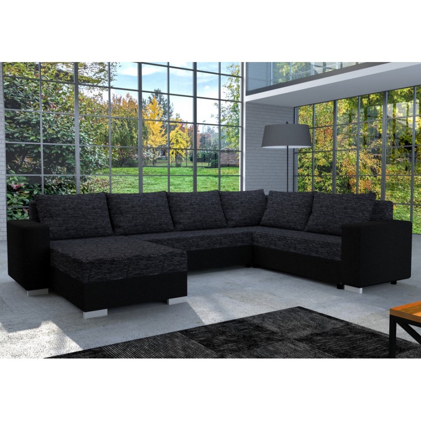 Apmušta universali U formos išskleidžiama sofa YORK juoda/antracitas