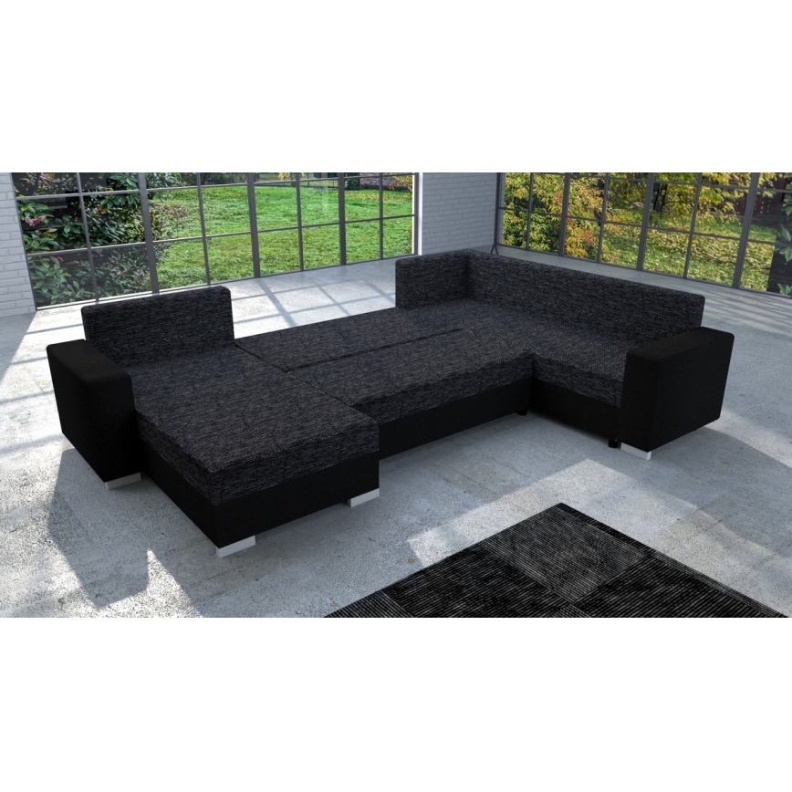 Apmušta universali U formos išskleidžiama sofa YORK juoda/antracitas