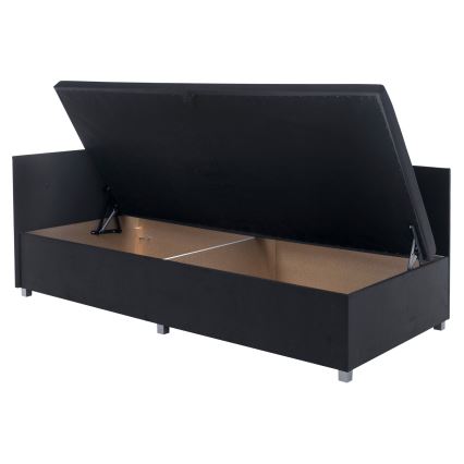 Apmušta lova su universaliu galvūgaliu ir patalynės dėže AMSTERDAM 90x200 cm pilka