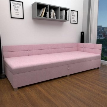 Apmušta viengulė lova AMSTERDAM 90x200 cm su universaliu galvūgaliu ir patalynės dėže, rožinė