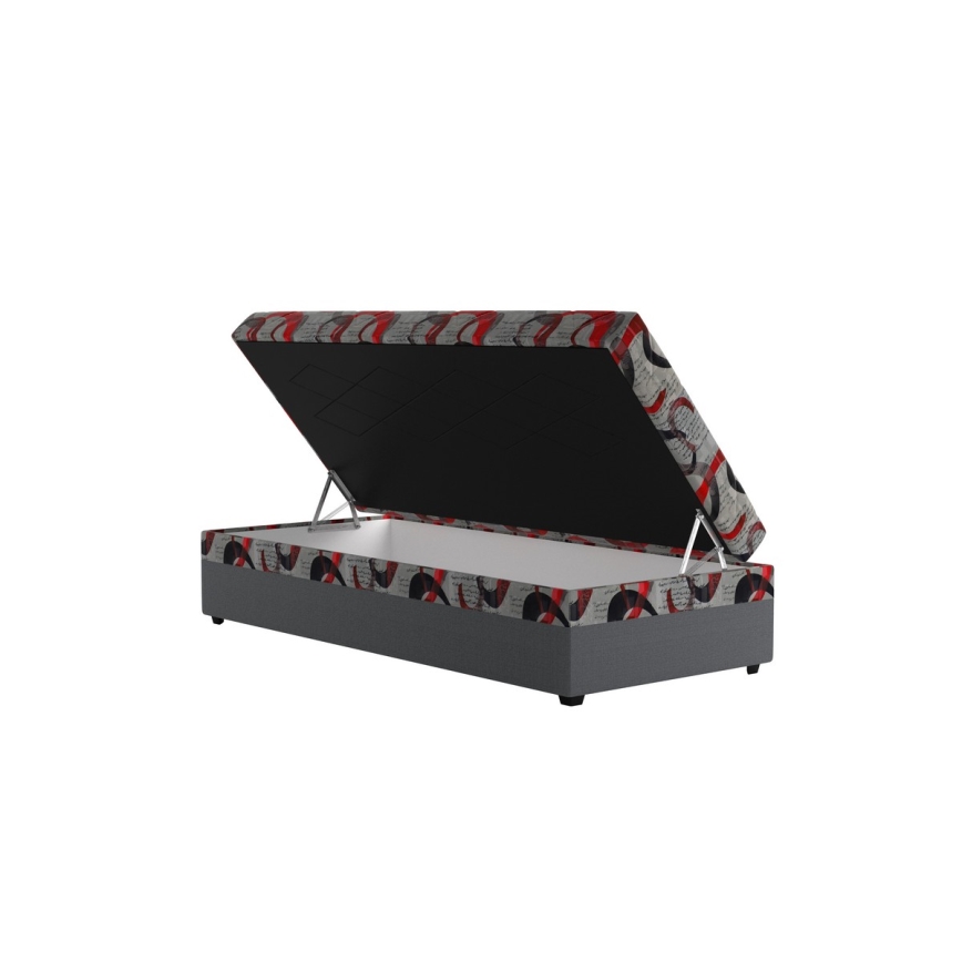 Apmušta viengulė lova su patalynės dėže ESTEL 90x200 cm pilka