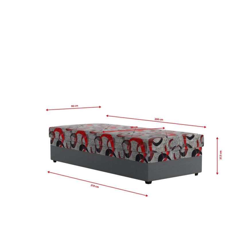 Apmušta viengulė lova su patalynės dėže ESTEL 90x200 cm pilka