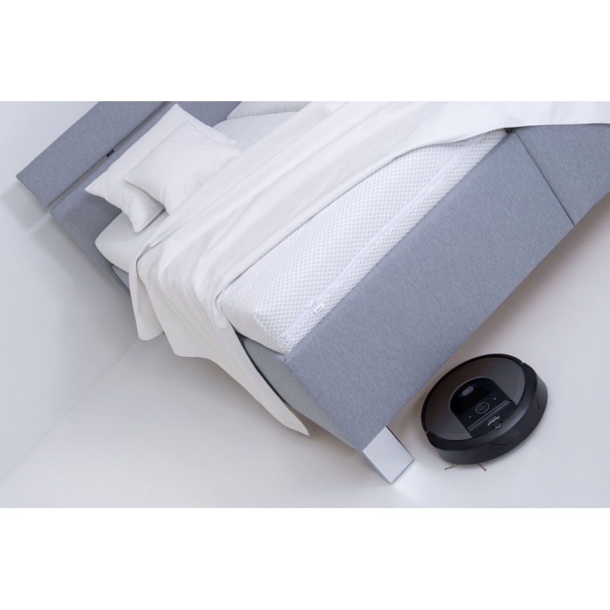 Aptraukta lova ALIS 160x200 cm su čiužiniu ir patalynės dėže, šviesiai pilka