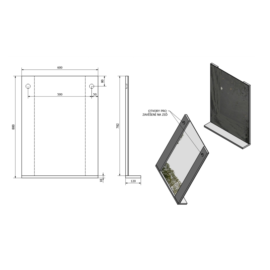 Aqualine - BETA veidrodis, 60 x 80 cm, baltas
