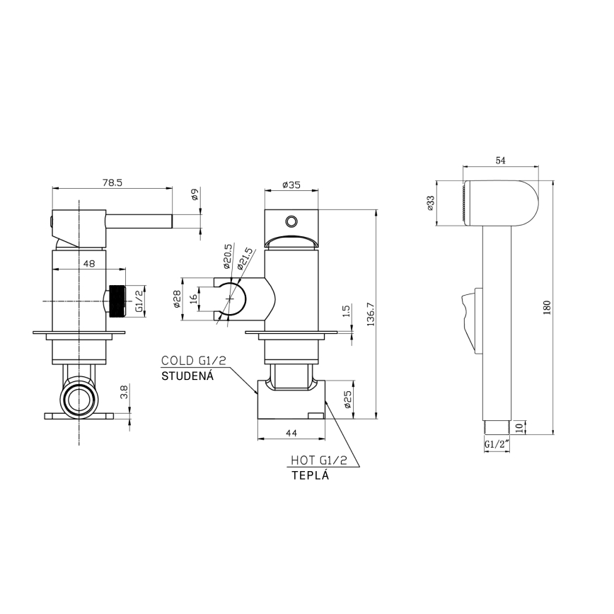 Aqualine - Bidė čiaupas su dušu, skirtas paslėptam montavimui matinė juoda