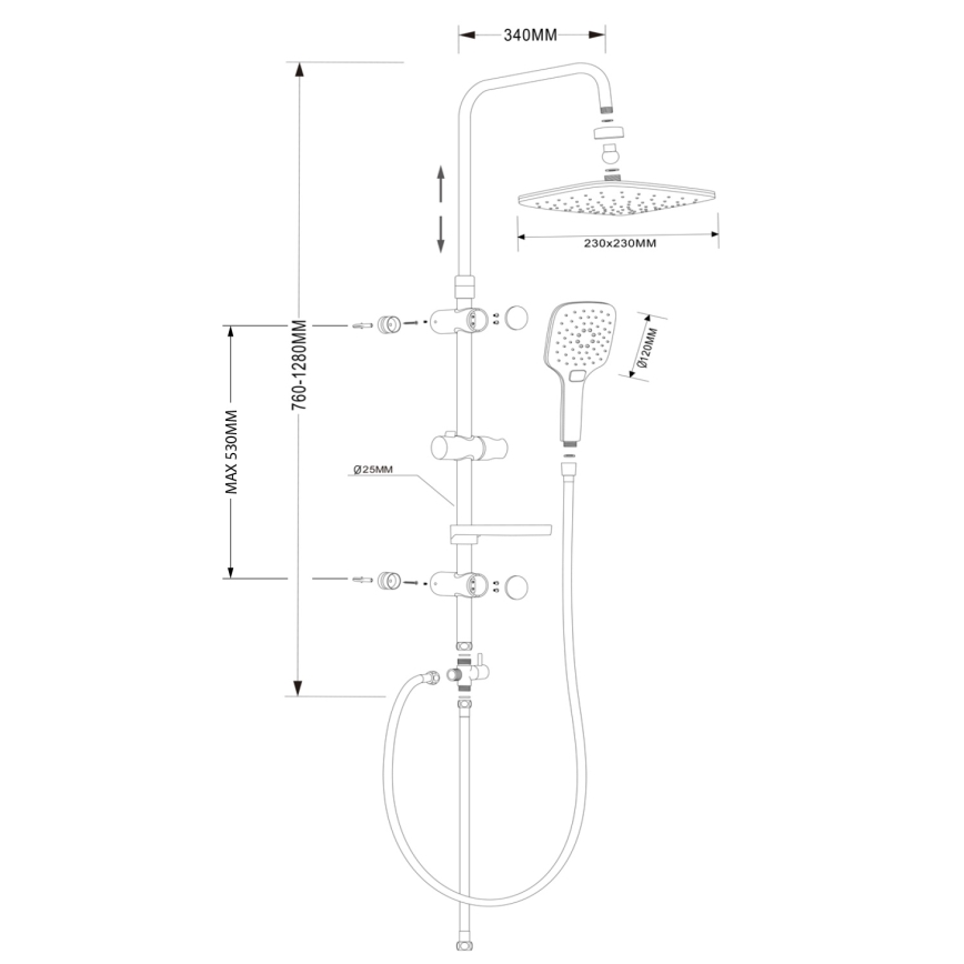 Aqualine - Dušo komplektas KERA blizgus chromas