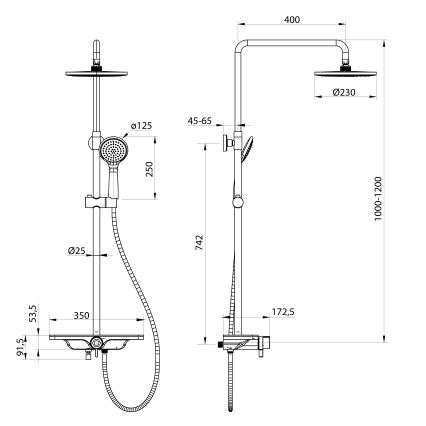 Aqualine - Dušo komplektas su maišytuvu ARONA, matinė juoda