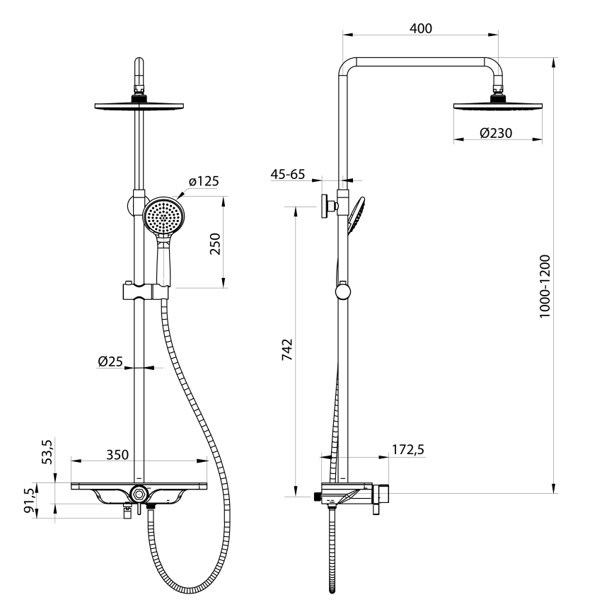 Aqualine - Dušo komplektas su maišytuvu ARONA, matinė juoda