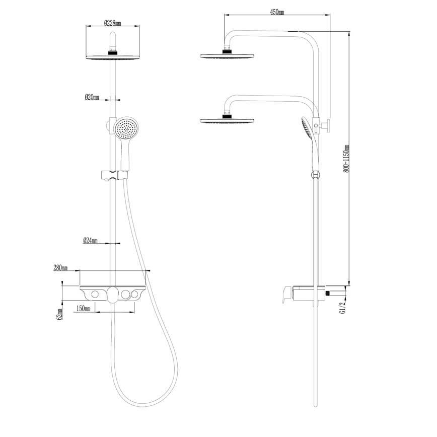 Aqualine - Dušo komplektas su maišytuvu blizgus chromas/balta
