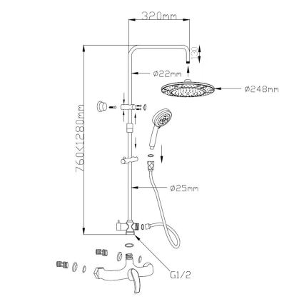 Aqualine – dušo rinkinys su maišytuvu KASIOPEA, blizgus chromas